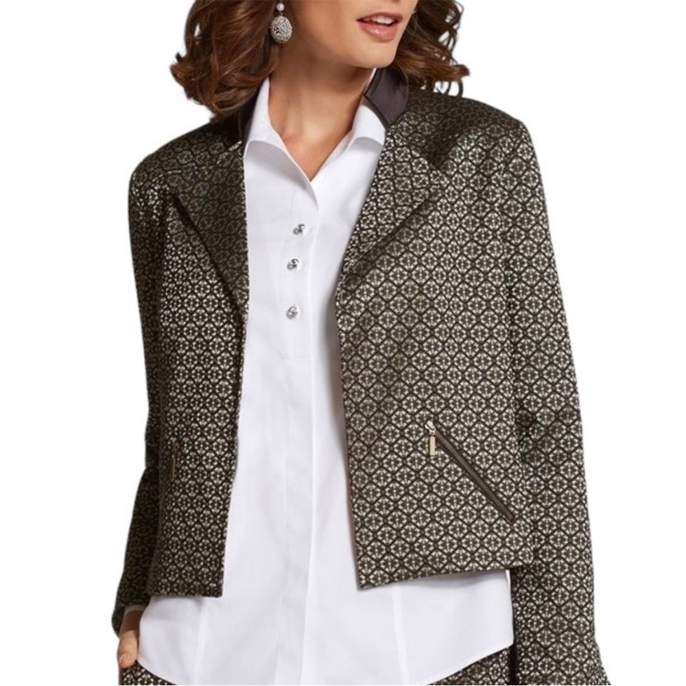 Chicos Jacquard Floral Moto Jacket